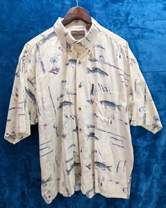 Magellan Fish Sportswear Button Up Shirt Mens XXL Bass Print Short Sleeve Yellow - Picture 1 of 7