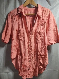 Kyla Seo Embroidered Top Womens Small Button Front Floral - Picture 1 of 6
