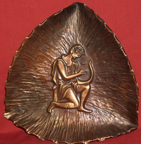 Vintage Male With Lyre Copper Wall Hanging Plaque Cover