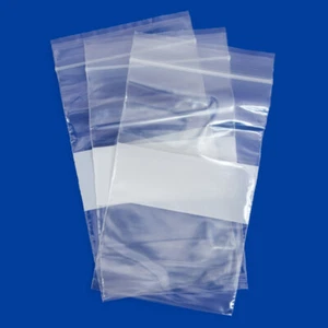 100 Reclosable 2MIL White Block Zip Writable Zipper Baggies Clear Seal Lock Bags - Picture 1 of 1