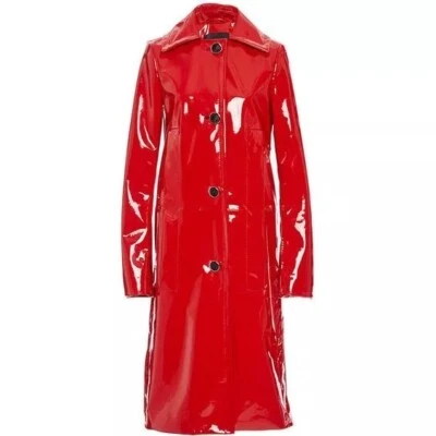 Women's Trench Vinyl Shiny Gothic Coat PVC Emo Top quality Faux Leather Red Coat - Image 1 of 2