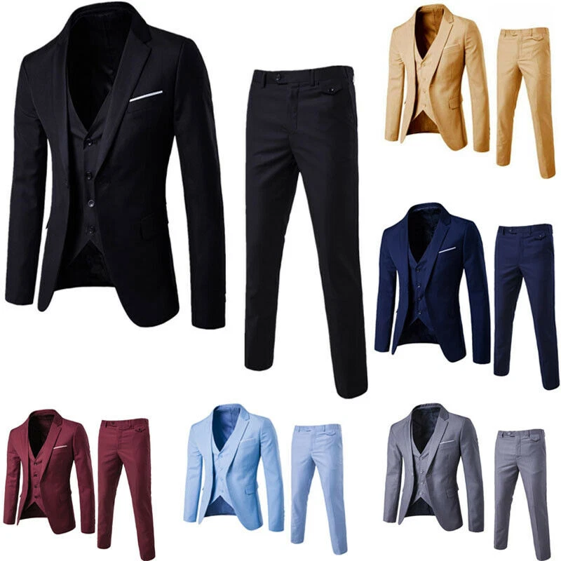 3Pcs / Set Men’s Jacket Business Slim Suit Party Vest & Pants Wedding Blazer - Image 1 of 4