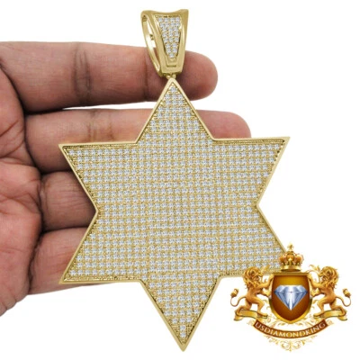 Big Jumbo 4.25 '' Tono Dorado Diamante Simulado Estrella de David Judío Colgante Dije Foto 1 de 4
