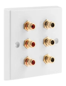 6 Post RCA PHONO Wall Face Plate - Brushed Steel - NO SOLDERING REQUIRED - Picture 1 of 5