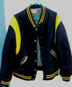 VINTAGE MEN'S WOOL BLACK AND YELOW SNAP BUTTON SPORT JACKET  SIZE LRG BY SKOOKUM - Picture 1 of 7