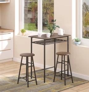 3-Piece Dining Kitchen Set with 1 Table and 2 Matching Chairs- Brown/Black - Picture 1 of 12