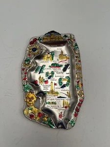 Vintage ILLINOIS Trinket Dish Tin Travel Souvenir Ashtray 1950s Art - Picture 1 of 2