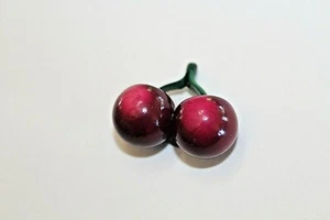 BAKELITE RED & GREEN 2 CHERRY ON STEM SEW ON BUTTON 1 X 1 3/16" - Picture 1 of 3