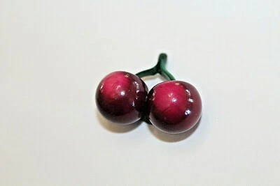 BAKELITE RED & GREEN 2 CHERRY ON STEM SEW ON BUTTON 1 X 1 3/16" - Image 1 of 3