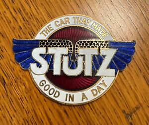 Vintage Car Stutz Radiator Bonnet Hood Wing Emblem Brass Enamel Badge