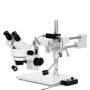 Amscope 7X-45X Binocular Stereo Zoom Microscope on Boom +8W LED Dual Gooseneck - Picture 1 of 15