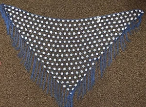 NEW Hand Crochet Shawl Wrap Glass Beaded Fringe Royal Blue One Size - Picture 1 of 1