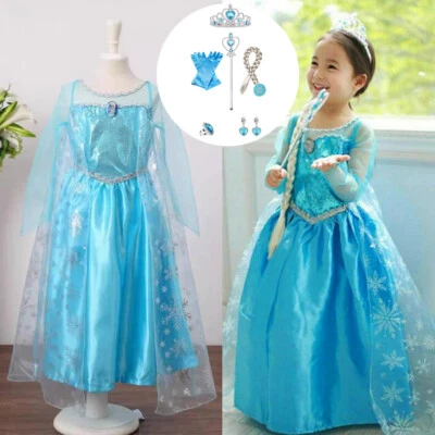 Kinder Mädchen Eiskönigin Prinzessin Elsa Kleid Cosplay Party Karneval Kostüme - Bild 1 von 4