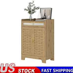 Farmhouse Barn Door Sideboard Buffet Storage Cabinet Coffee Bar Adjustable Shelf - Picture 1 of 12