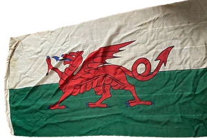 LARGE RARE ANTIQUE EARLY WELSH DRAGON WALES CYMRU MILITARY FLAG - Picture 1 of 10
