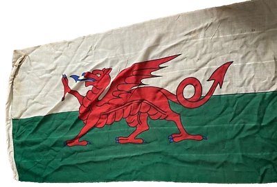 LARGE RARE ANTIQUE EARLY WELSH DRAGON WALES CYMRU MILITARY FLAG - Image 1 of 4