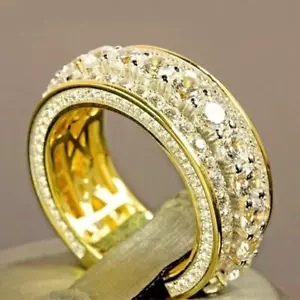 14K Gold-Plated Diamond Full Round Ring for Men and Women – Wedding - Picture 1 of 23