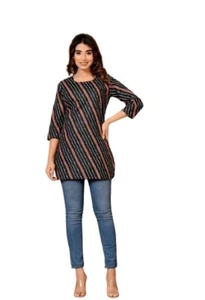 Readymade Short Ethnic Printed Cotton Regular Top Tunic Kurti Shirt For Women UK - Picture 1 of 79