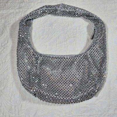 Bolso de Mano Zara Cristal Estrás Holgado Formal Baile de graduación Brillante Diamante Plata Gris Foto 1 de 4