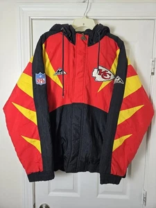 Vintage 90s Kansas City Chiefs Shark Tooth Apex One Puffer Jacket Size Large - Picture 1 of 4