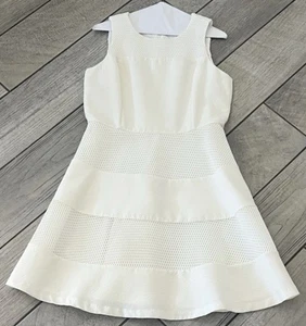 Ann Taylor Size 10 Ivory Mesh Panel Fit & Flare Sleeveless Lined Dress NWOT - Picture 1 of 5