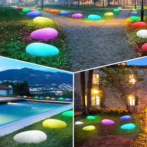 2er LED Solarleuchte Außen Stein Solarlampe Gartenlampe Kugelampe RGB 33*25*14cm - Bild 1 von 23