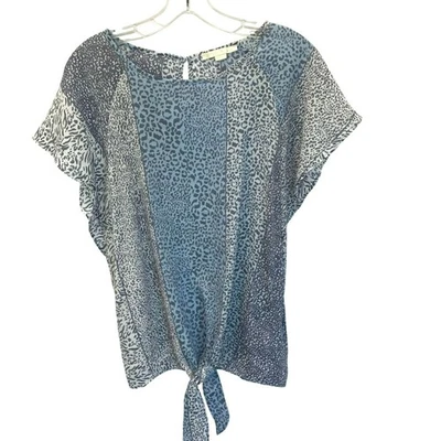 Blusa Cooper & Ella Corbata Frontal Carrera Para Mujer Talla Mediana Manga Gorra Estampado Animal Foto 1 de 4