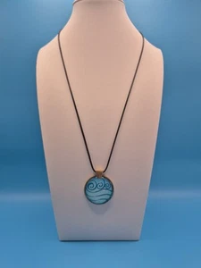 Blue Avatar Water Element Circle Glass Dome Pendant Necklace Ocean Beach Waves - Picture 1 of 10