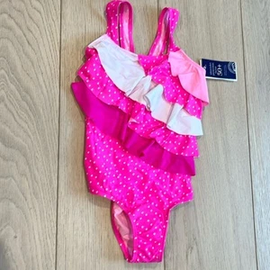 NWT  Pumpkin Patch girls 1 piece swimsuit size 7,  SPF 50 pink ruffles dots  - Picture 1 of 7