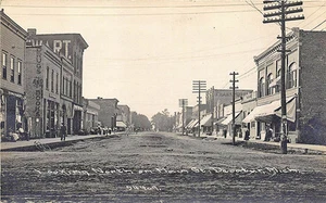 Decatur MI Dirt Main Street Store Fronts Post Office Signed Childs RPPC Postcard - Picture 1 of 1