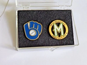 Vintage MLB Milwaukee Brewers Logo Pins 2 Pcs Lot With Free Case #2 - Picture 1 of 4