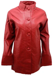 Elegante chaqueta motera roja estilo línea A clásica para mujer - Imagen 1 de 5