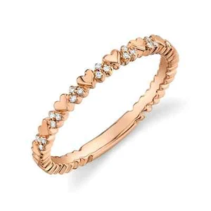 Heart Shape Diamond Band Ring 14K Rose Gold Womens Stackable Thin Size 7 Round - Picture 1 of 4