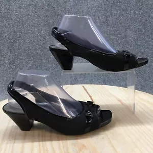 Bandolino Sandals Womens 8.5 M Rasper Slingback Cone Heels Peep Toe Black Fabric - Picture 1 of 18