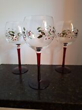S/4 PFALTZGRAFF WINTERBERRY Wine Glass Goblets Red Stemware 13 oz. Etched Holly
