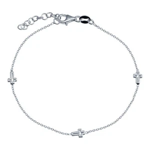 Sterling Silver 925 White Gold Plated Sidewasy Cross Adjustable Anklet 9"-10" - Picture 1 of 1