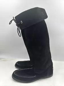 SPERRY Boots Womens Size 10M Top Sider Black Suede Tall Mocassin Longpoint - Picture 1 of 11