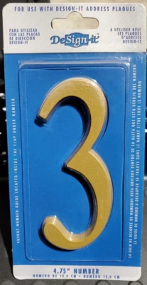 Placa/buzón de dirección premium No.3 - dorado/número latón satinado - 4,75" DeSign-It Foto 1 de 2