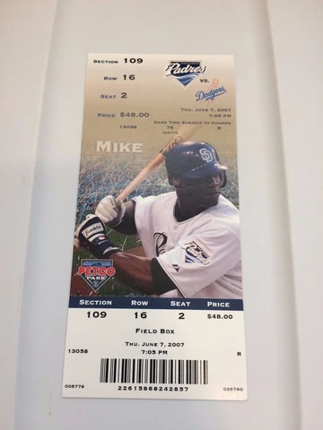 San Diego Padres vs LA Dodgers Ticket Stub  June 7, 2007 Mike Cameron Cover