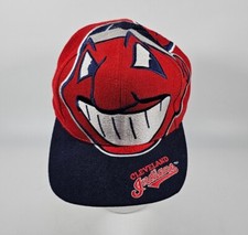 Vintage RARE Cleveland Indians Big Logo Chief Wahoo Red Snapback Hat 