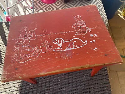 Red Primitive Wooden Foot Stool Bench Original Paint Vintage Children Playing • 62£
