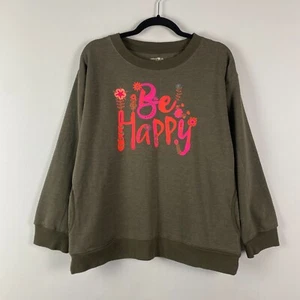 Natural Life Be Happy Gráfico Floral Pullover Sudadera Bolsillos Talla M Boho - Imagen 1 de 10