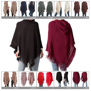 Sciarpa in maglia poncho mantello irregolare cardigan cappotto spesso con cappuccio caldo - Foto 1 di 12