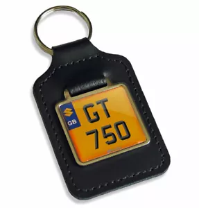 GT 750 Reg GB Number Plate Leather Keyring Key Fob for Suzuki GT750 Keys - Picture 1 of 2