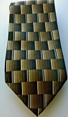 Corbata de seda Paul Dione para hombre, marrones geométricos, 59" x 3 3/4" Foto 1 de 2