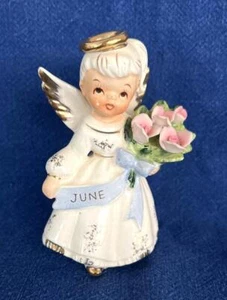 Vintage 1950s June Birthday Angel Pink Roses Blue Sash Kelvin C-230 - Picture 1 of 6