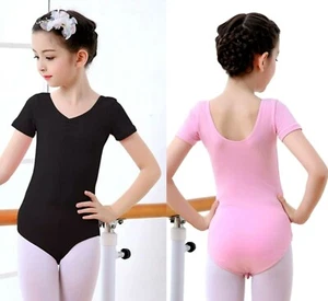 AU Girl Children Cotton Short Sleeves Ballet Jazz Dance Gymnastics Leotard 3-16Y - Picture 1 of 15