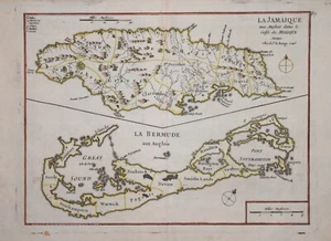 GENUINE ANTIQUE - JAMAICA AND BERMUDA BY LE ROUGE, PARIS 1743 BUT (1748). - Picture 1 of 1