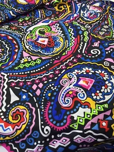 Black Paisley Fabric 3 Yards x 58 Inches Wide Polycotton Groovy Psychedelic F4 - Picture 1 of 4