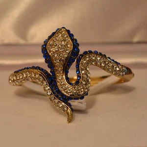 Dolly-Bijoux Fantaisie Bracelet Jonc Serpent Pavé de Saphir et Diamant Cz - Picture 1 of 1